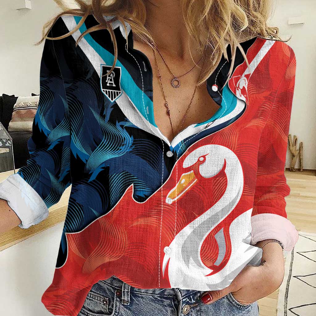 Swans-Port Adelaide Football Custom Women Casual Shirt Cracked Metal Style