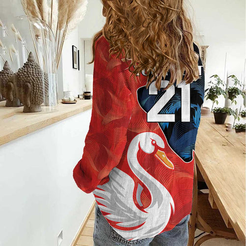 Swans-Port Adelaide Football Custom Women Casual Shirt Cracked Metal Style