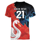 Swans-Port Adelaide Football Custom Women V-Neck T-Shirt Cracked Metal Style