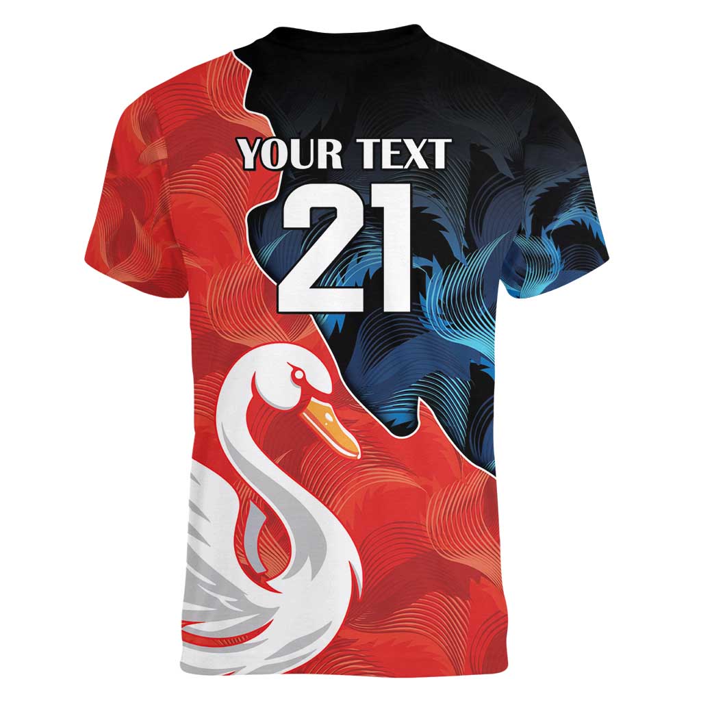 Swans-Port Adelaide Football Custom Women V-Neck T-Shirt Cracked Metal Style