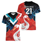 Swans-Port Adelaide Football Custom Women V-Neck T-Shirt Cracked Metal Style