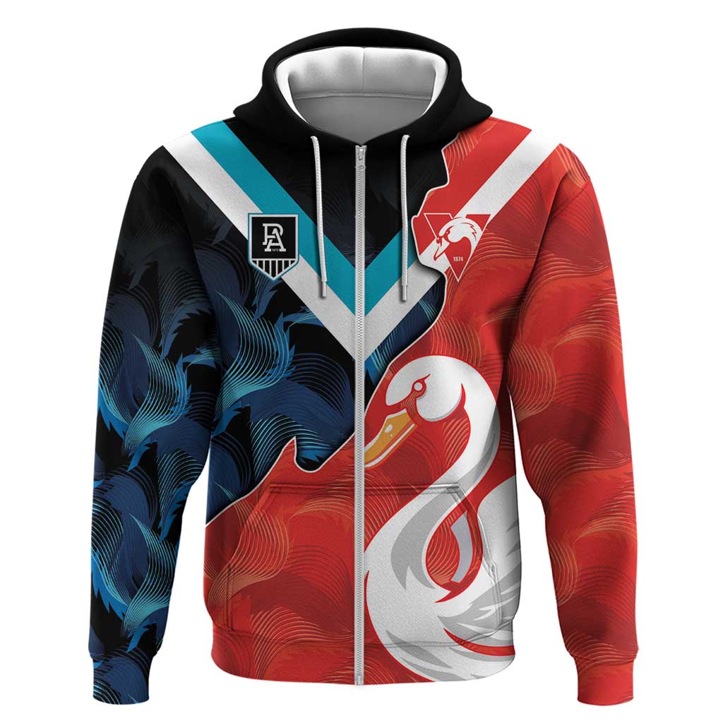 Swans-Port Adelaide Football Custom Zip Hoodie Cracked Metal Style