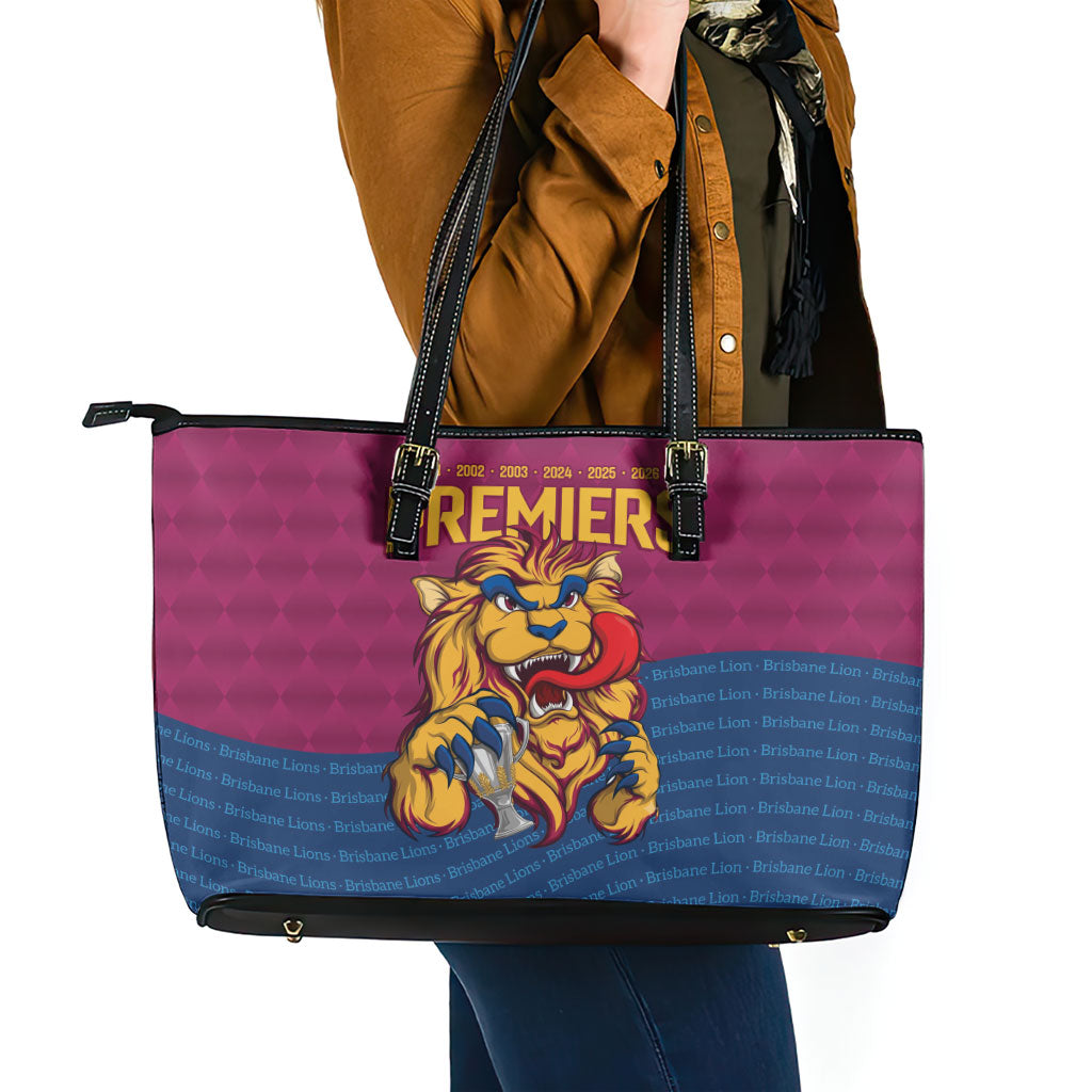 Brisbane Lions Back-to-Back Premiers Leather Tote Bag