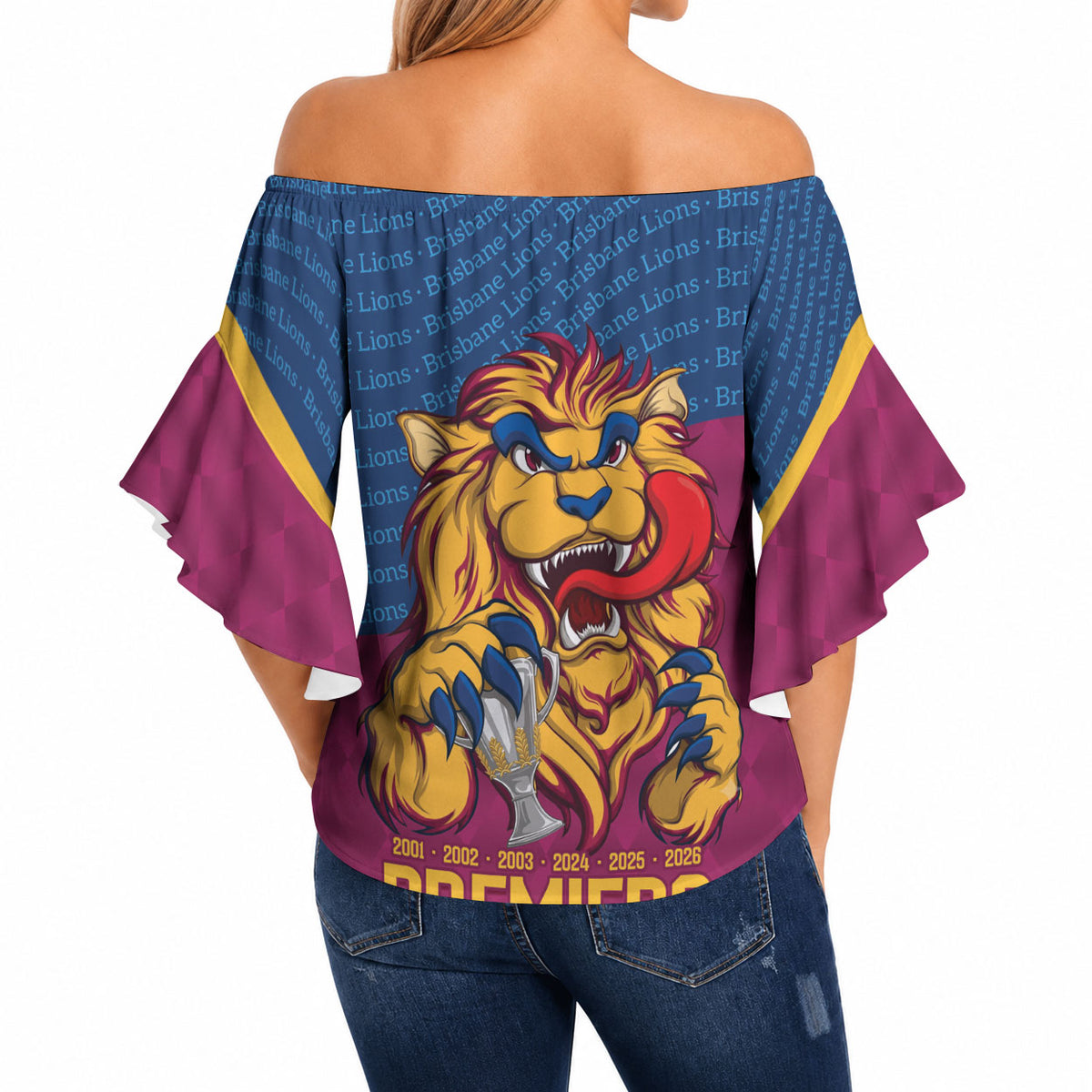 Brisbane Lions Back-to-Back Premiers Off Shoulder Wrap Waist Top