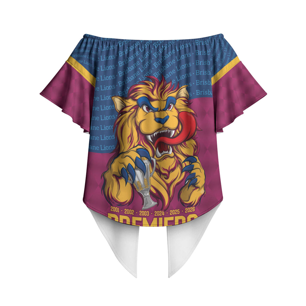 Brisbane Lions Back-to-Back Premiers Off Shoulder Wrap Waist Top