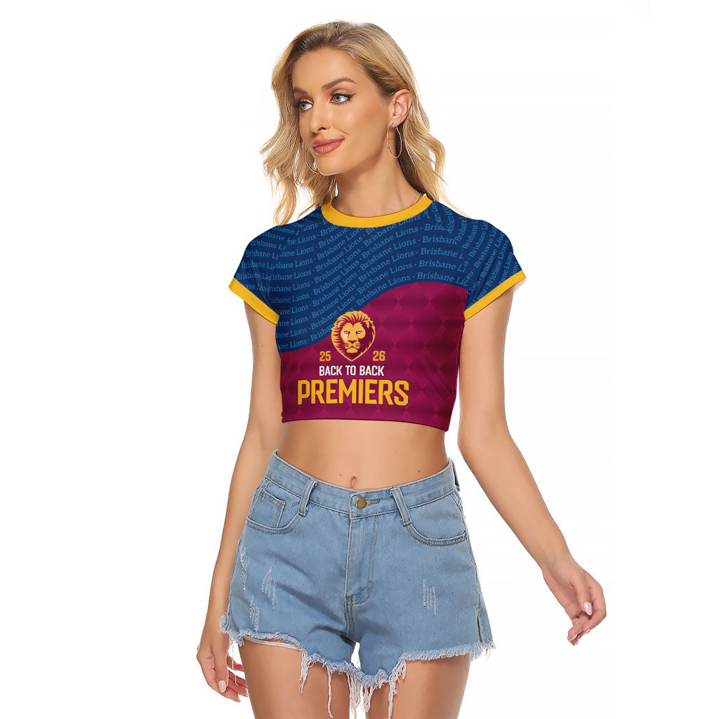 Brisbane Lions Back-to-Back Premiers Raglan Cropped T Shirt