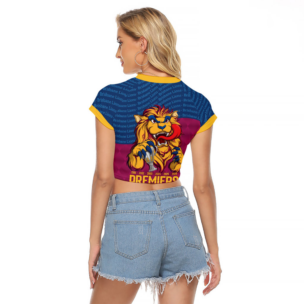 Brisbane Lions Back-to-Back Premiers Raglan Cropped T Shirt