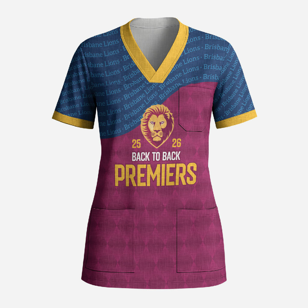 Brisbane Lions Back-to-Back Premiers Scrub Top