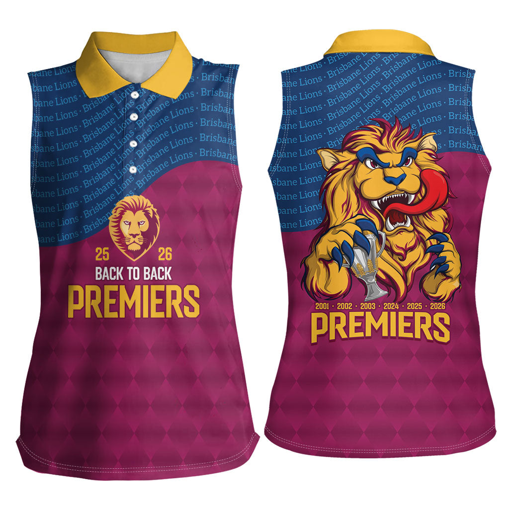Brisbane Lions Back-to-Back Premiers Women Sleeveless Polo Shirt