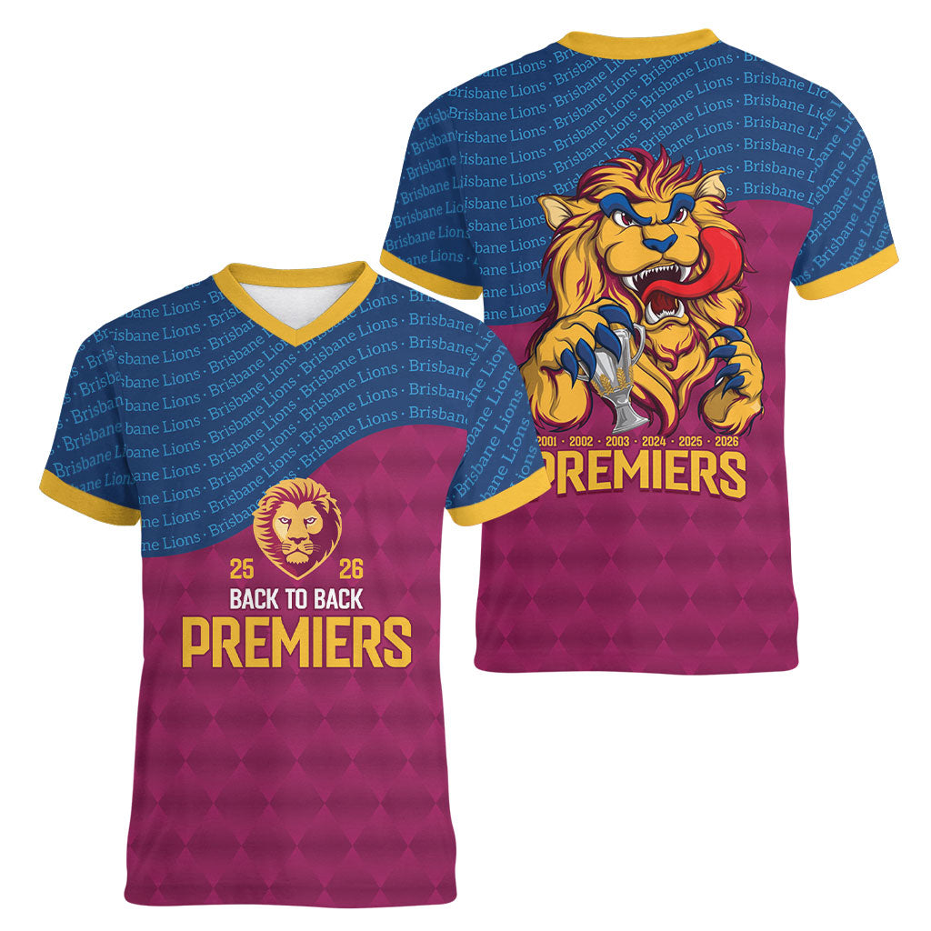 Brisbane Lions Back-to-Back Premiers Women V-Neck T-Shirt