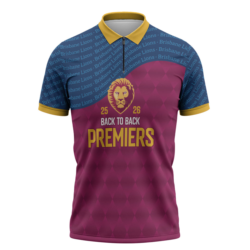 Brisbane Lions Back-to-Back Premiers Zipper Polo Shirt