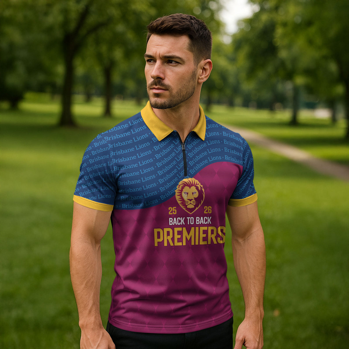 Brisbane Lions Back-to-Back Premiers Zipper Polo Shirt