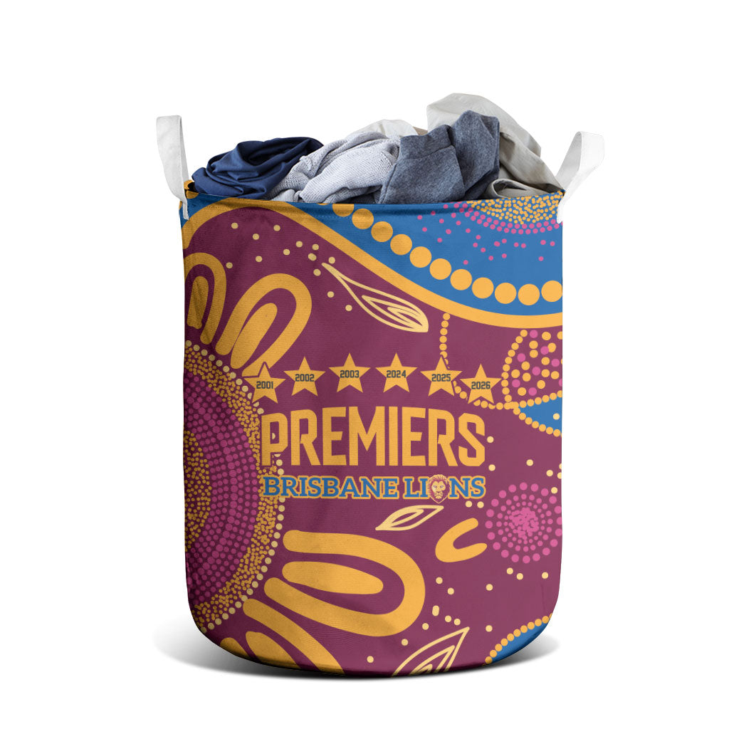 Brisbane Lions Championship Legacy Laundry Basket Six Premiership Years Aboriginal Dot Art