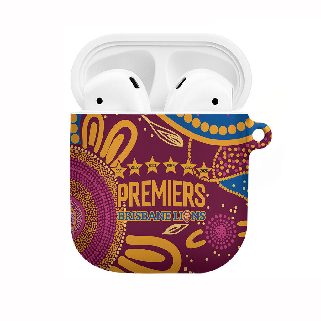 Brisbane Lions Championship Legacy AirPods Case Six Premiership Years Aboriginal Dot Art