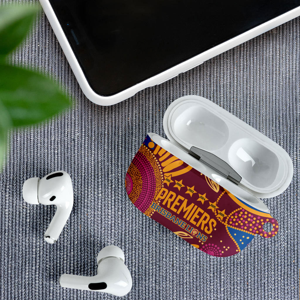 Brisbane Lions Championship Legacy AirPods Case Six Premiership Years Aboriginal Dot Art