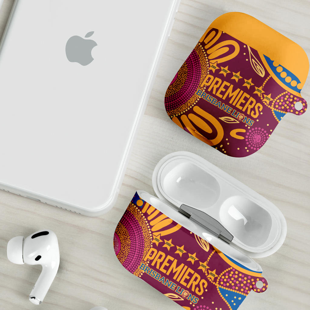 Brisbane Lions Championship Legacy AirPods Case Six Premiership Years Aboriginal Dot Art