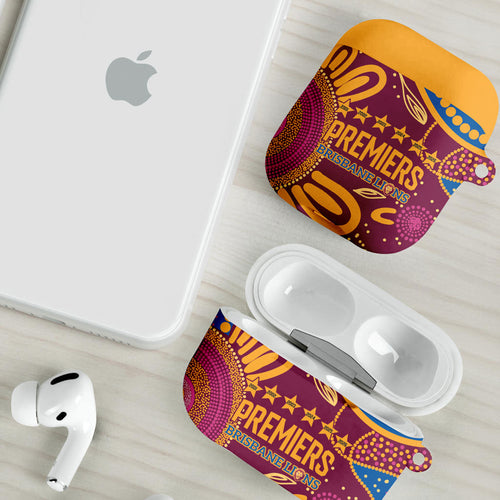 Brisbane Lions Championship Legacy AirPods Case Six Premiership Years Aboriginal Dot Art