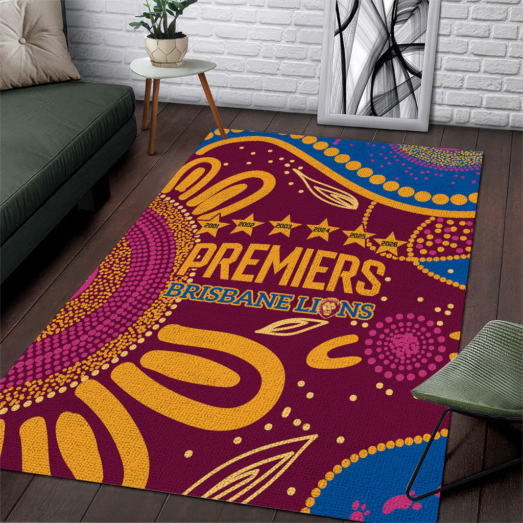 Brisbane Lions Championship Legacy Area Rug Six Premiership Years Aboriginal Dot Art