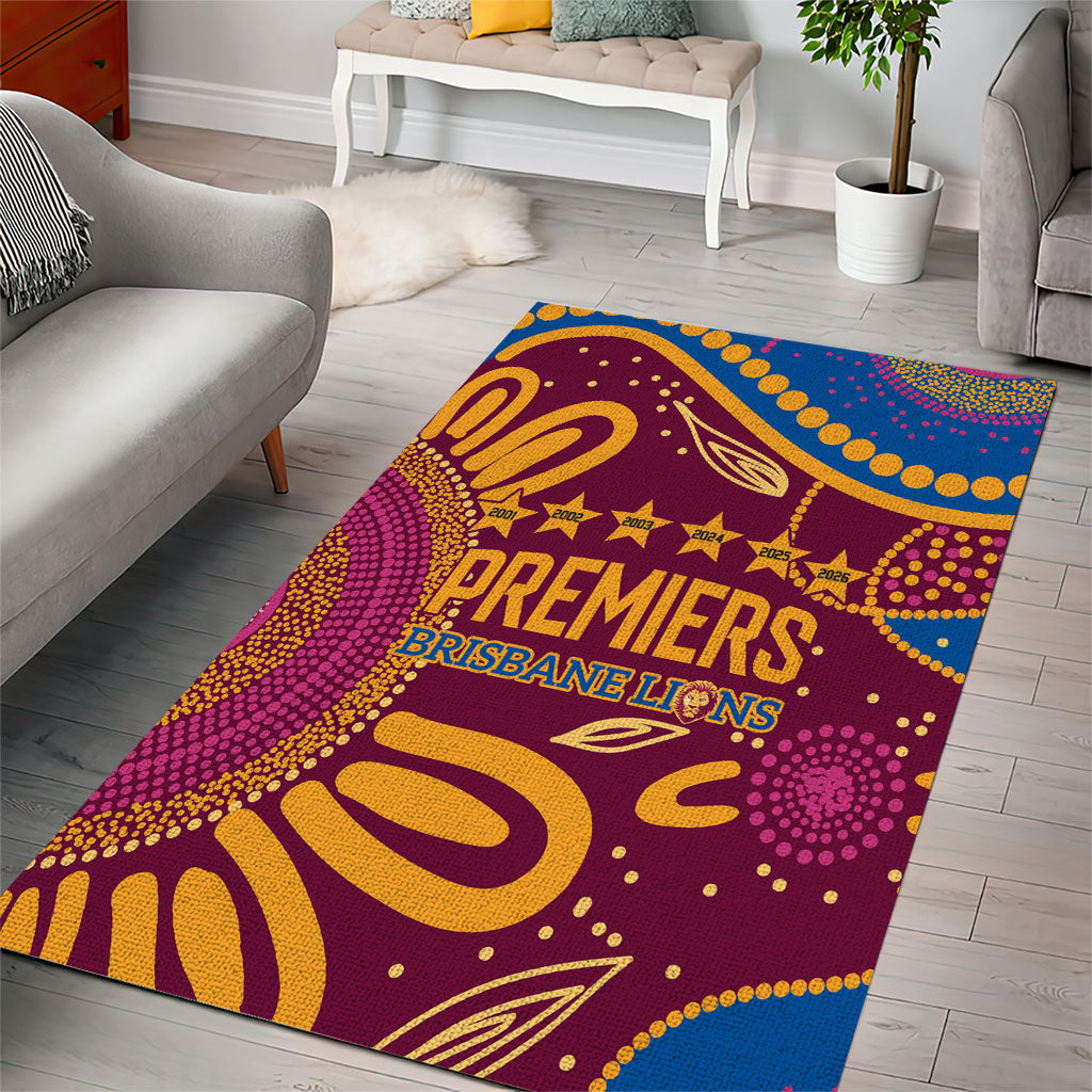 Brisbane Lions Championship Legacy Area Rug Six Premiership Years Aboriginal Dot Art