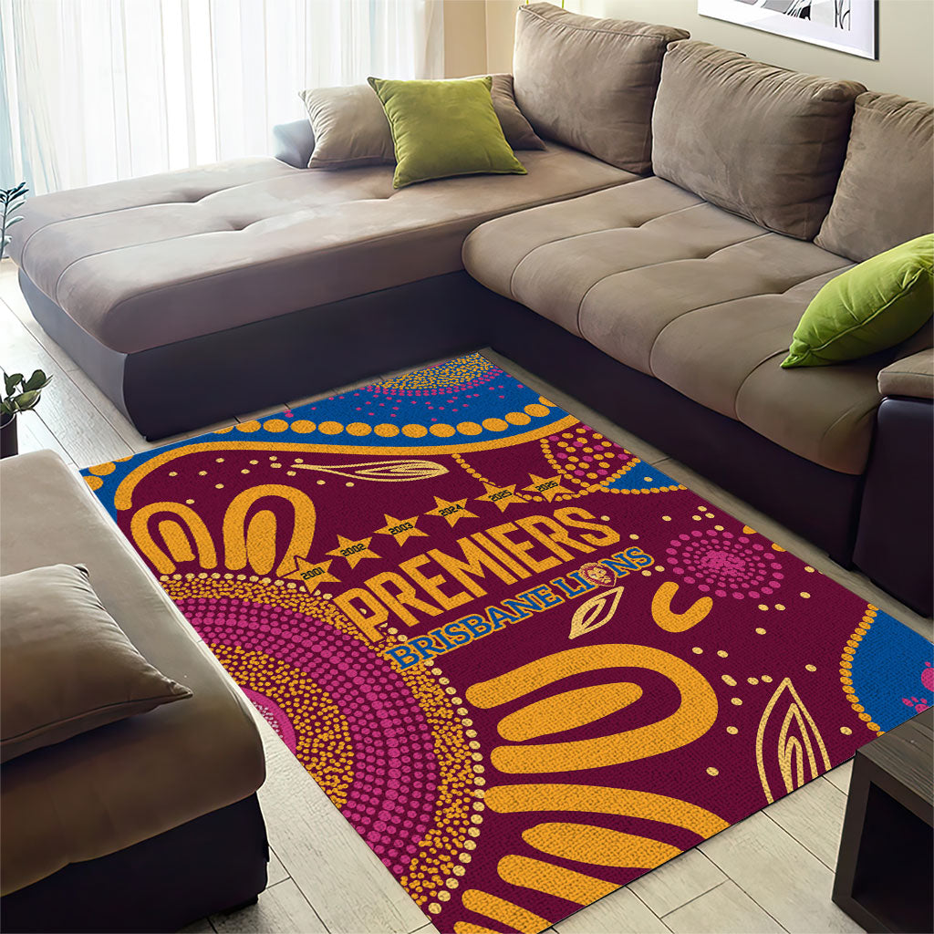 Brisbane Lions Championship Legacy Area Rug Six Premiership Years Aboriginal Dot Art