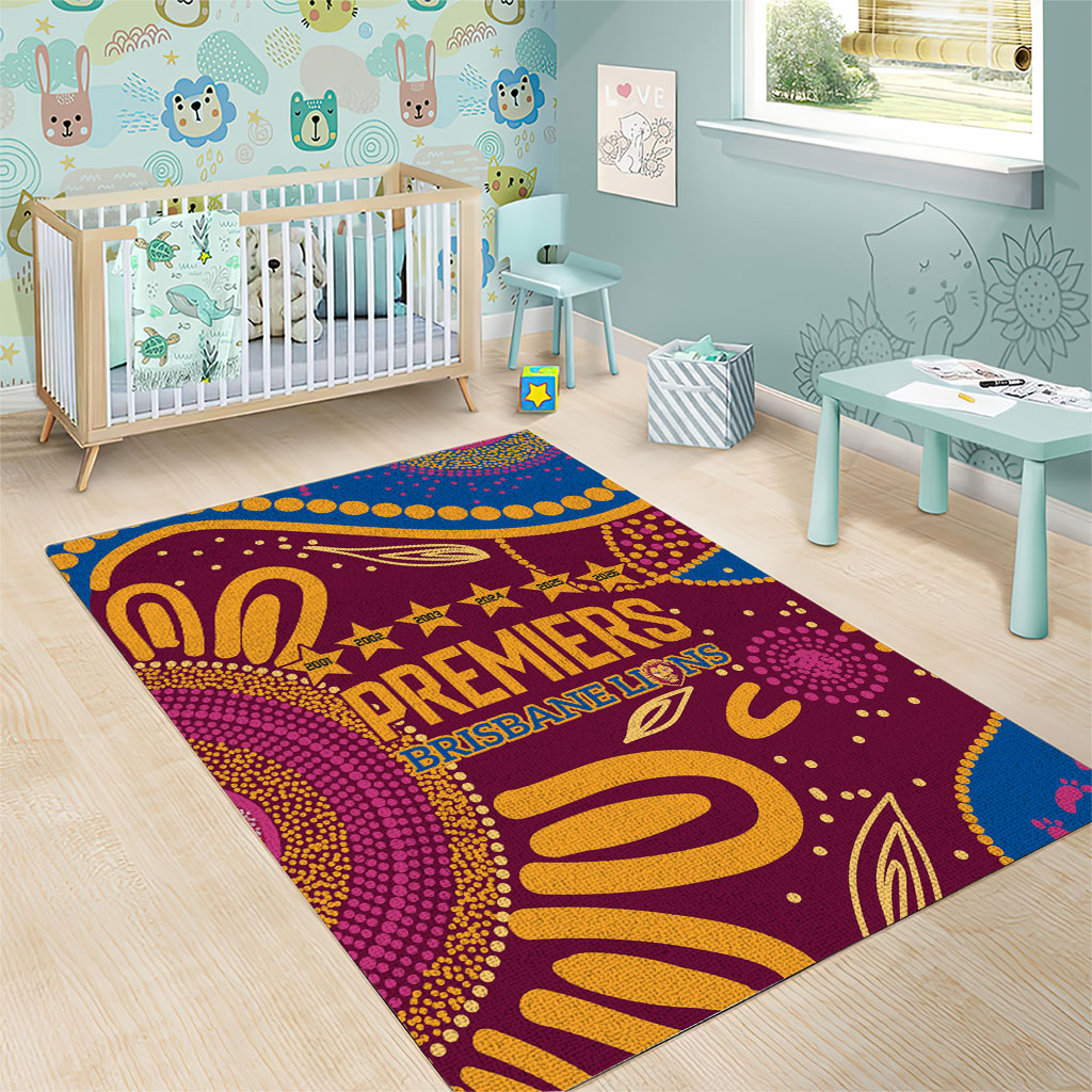 Brisbane Lions Championship Legacy Area Rug Six Premiership Years Aboriginal Dot Art