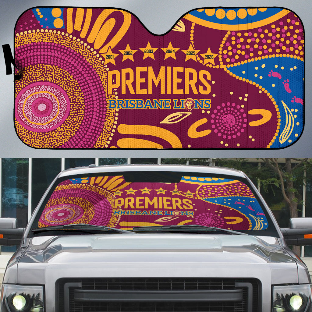 Brisbane Lions Championship Legacy Auto Sun Shade Six Premiership Years Aboriginal Dot Art
