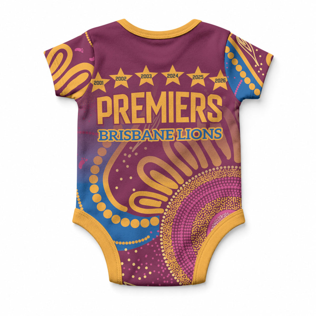 Brisbane Lions Championship Legacy Baby Onesie Six Premiership Years Aboriginal Dot Art