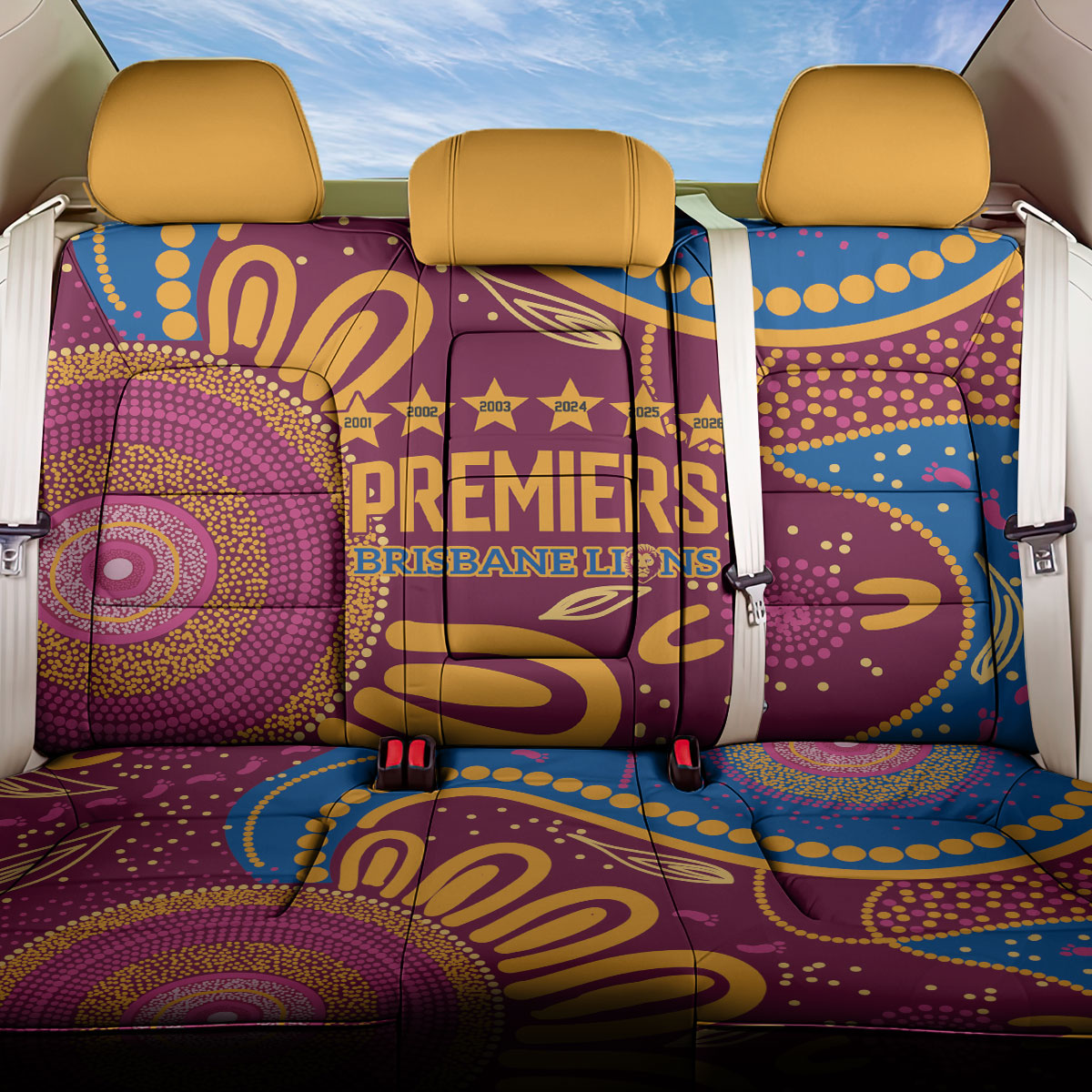 Brisbane Lions Championship Legacy Back Car Seat Cover Six Premiership Years Aboriginal Dot Art