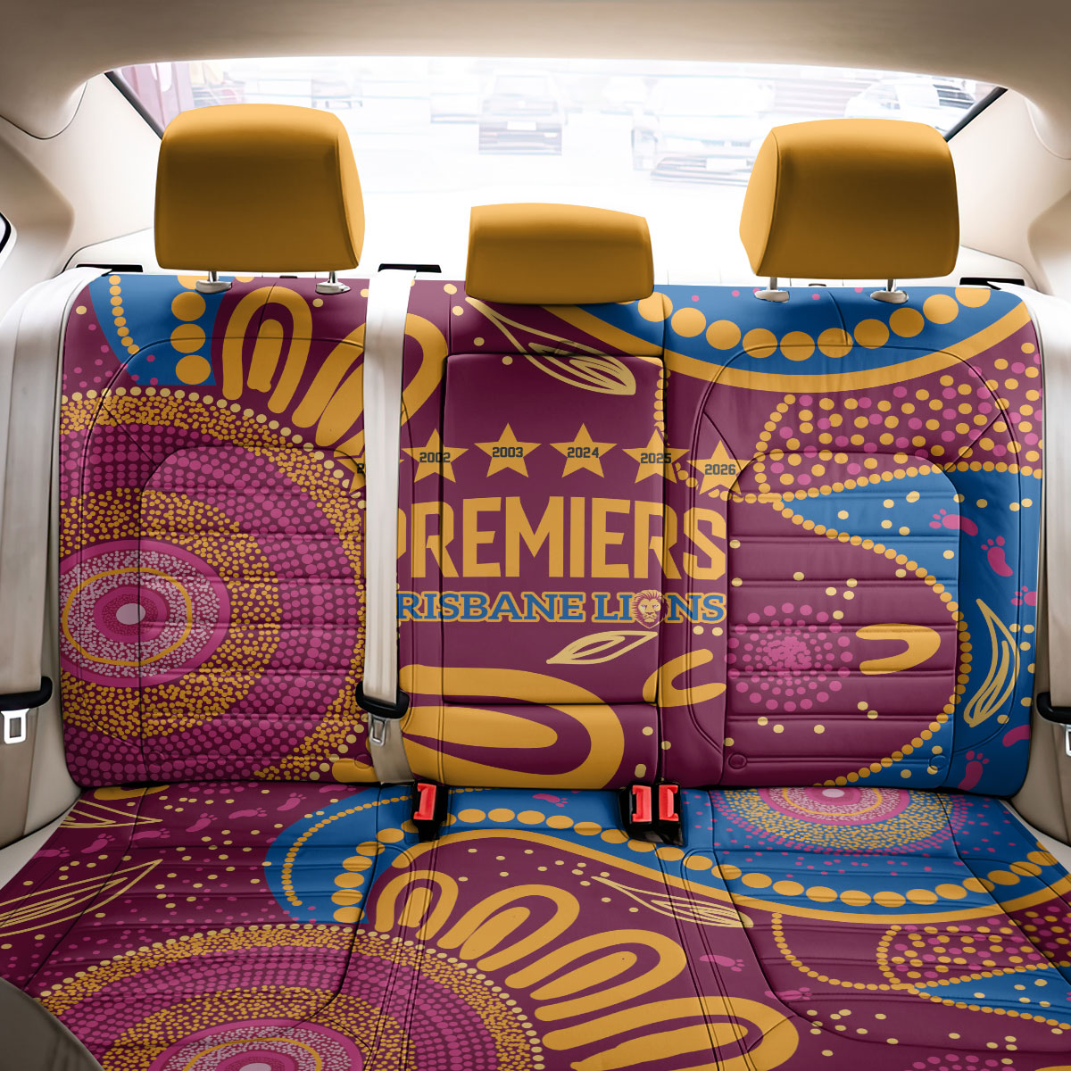 Brisbane Lions Championship Legacy Back Car Seat Cover Six Premiership Years Aboriginal Dot Art