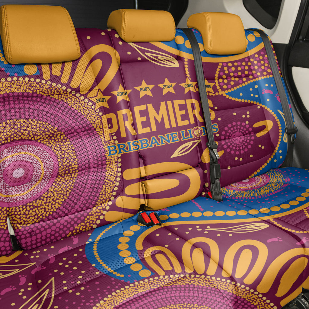 Brisbane Lions Championship Legacy Back Car Seat Cover Six Premiership Years Aboriginal Dot Art