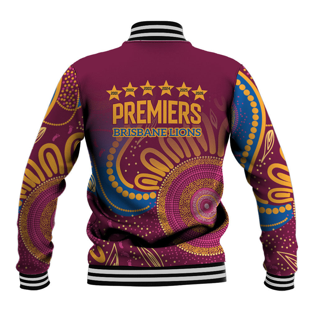 Brisbane Lions Championship Legacy Baseball Jacket Six Premiership Years Aboriginal Dot Art