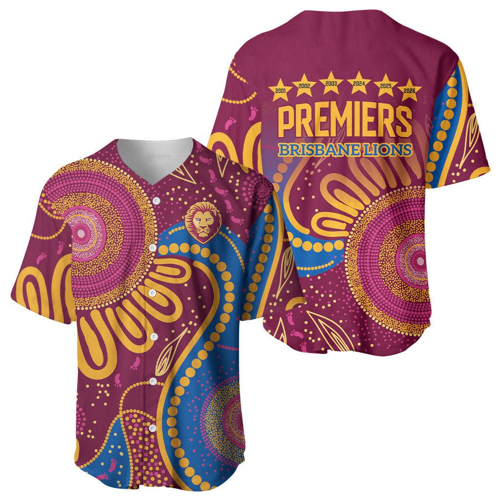 Brisbane Lions Championship Legacy Baseball Jersey Six Premiership Years Aboriginal Dot Art