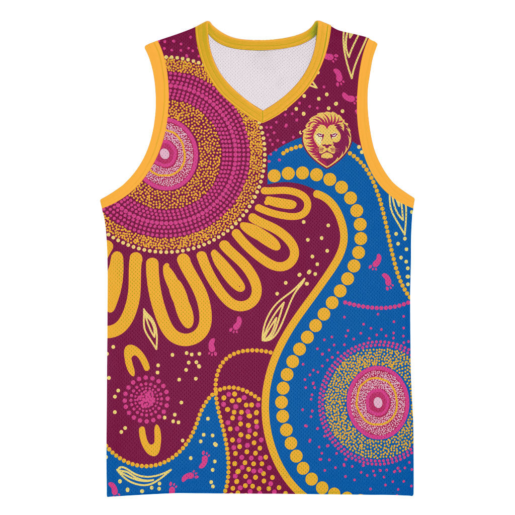 Brisbane Lions Championship Legacy Basketball Jersey Six Premiership Years Aboriginal Dot Art