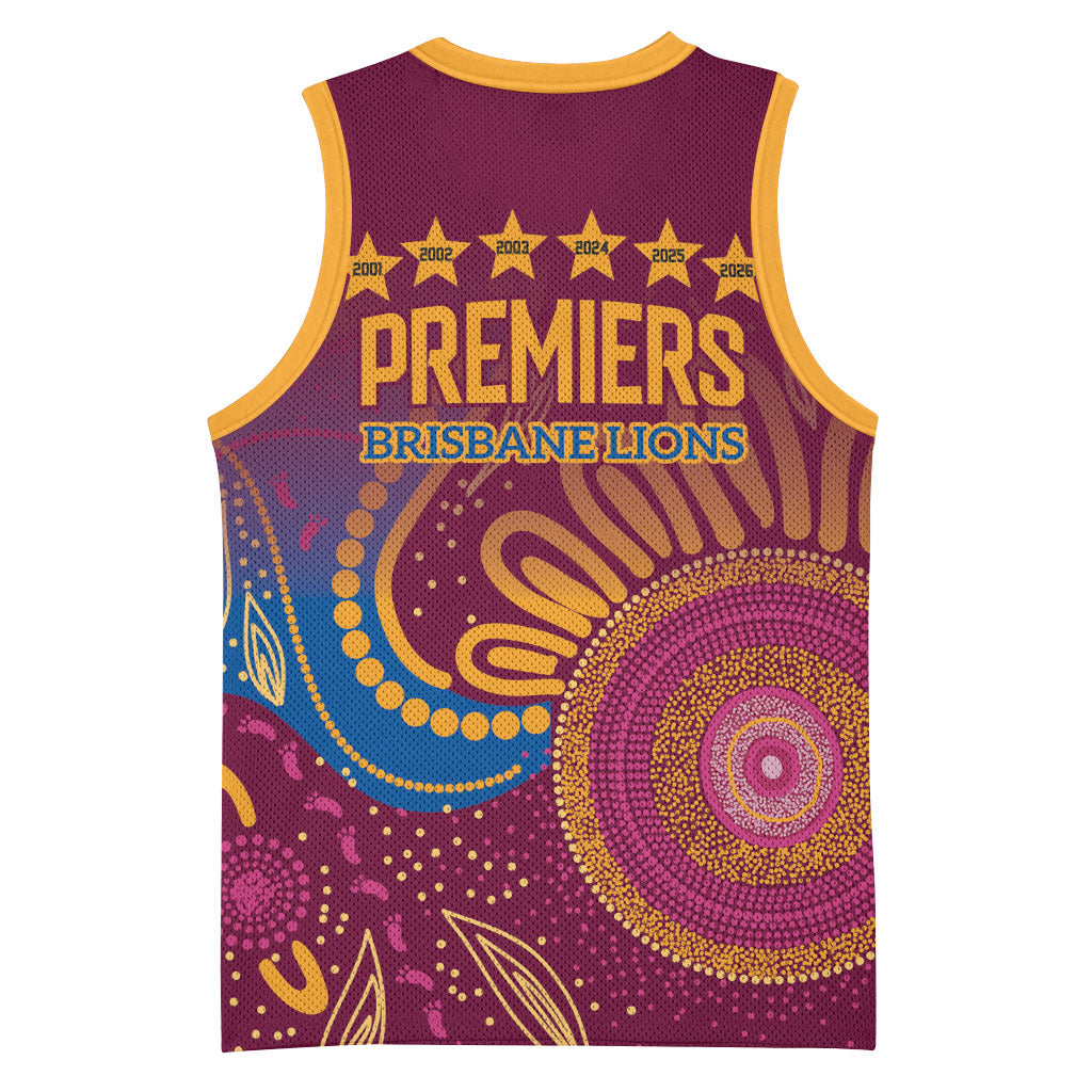 Brisbane Lions Championship Legacy Basketball Jersey Six Premiership Years Aboriginal Dot Art