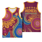 Brisbane Lions Championship Legacy Basketball Jersey Six Premiership Years Aboriginal Dot Art