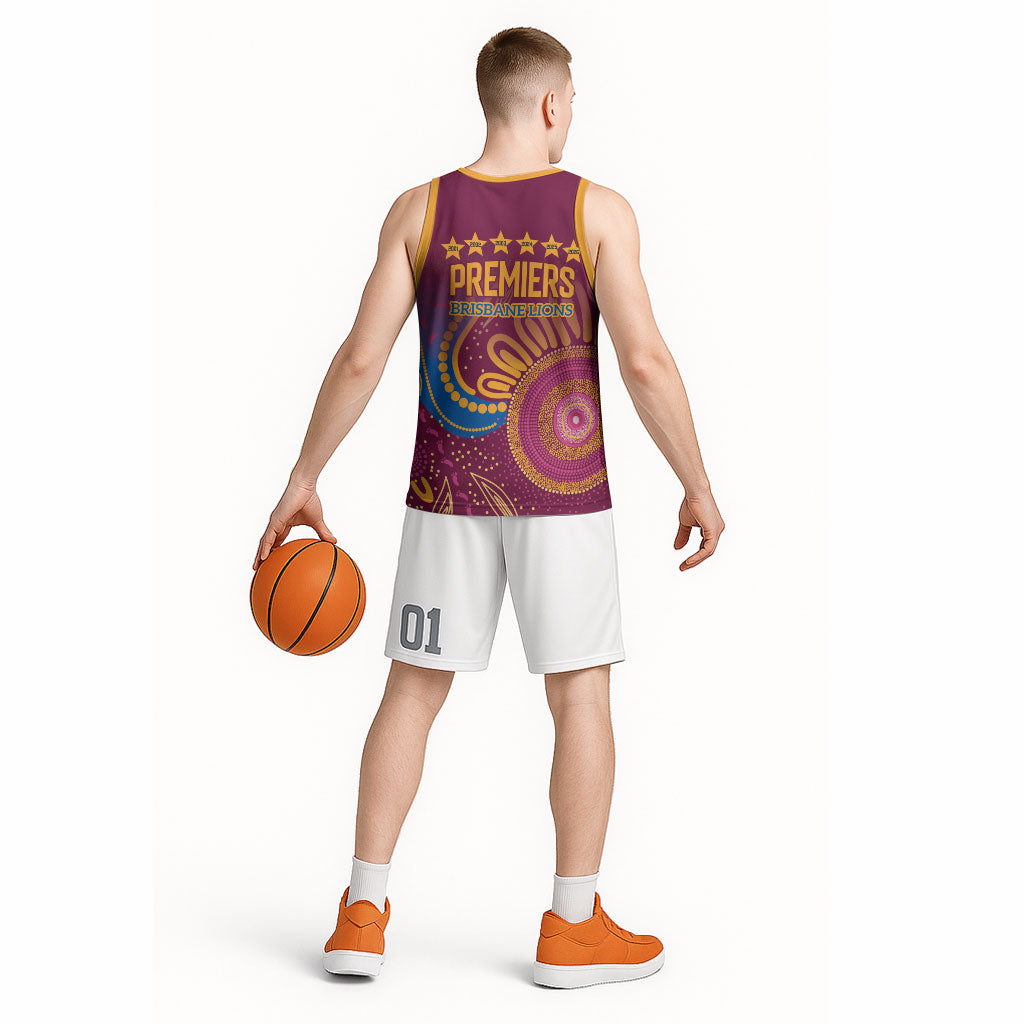 Brisbane Lions Championship Legacy Basketball Jersey Six Premiership Years Aboriginal Dot Art