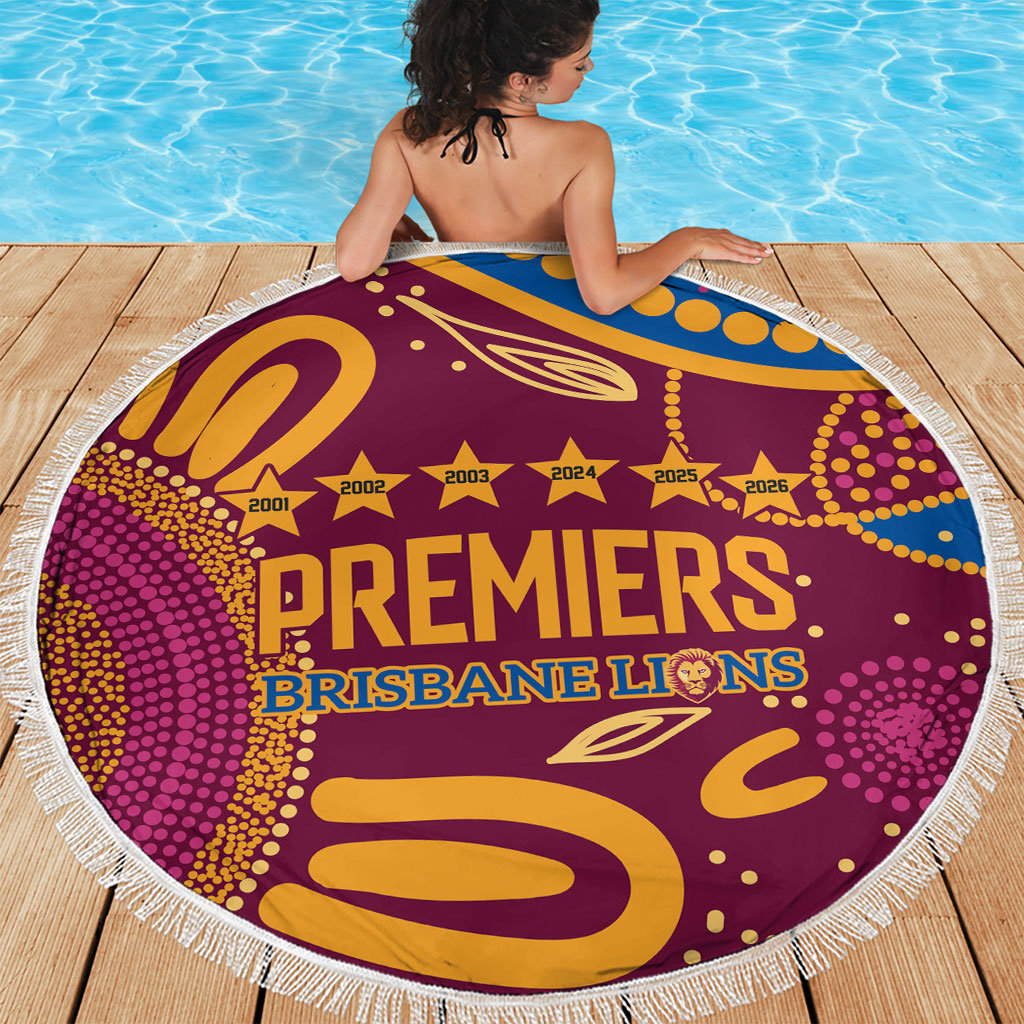 Brisbane Lions Championship Legacy Beach Blanket Six Premiership Years Aboriginal Dot Art
