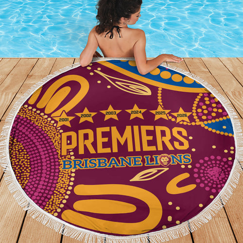 Brisbane Lions Championship Legacy Beach Blanket Six Premiership Years Aboriginal Dot Art