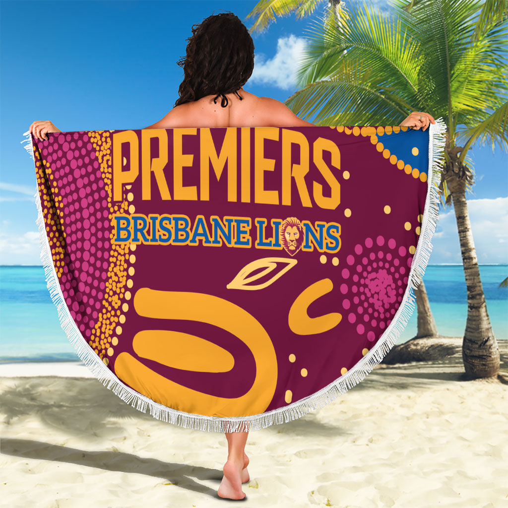 Brisbane Lions Championship Legacy Beach Blanket Six Premiership Years Aboriginal Dot Art
