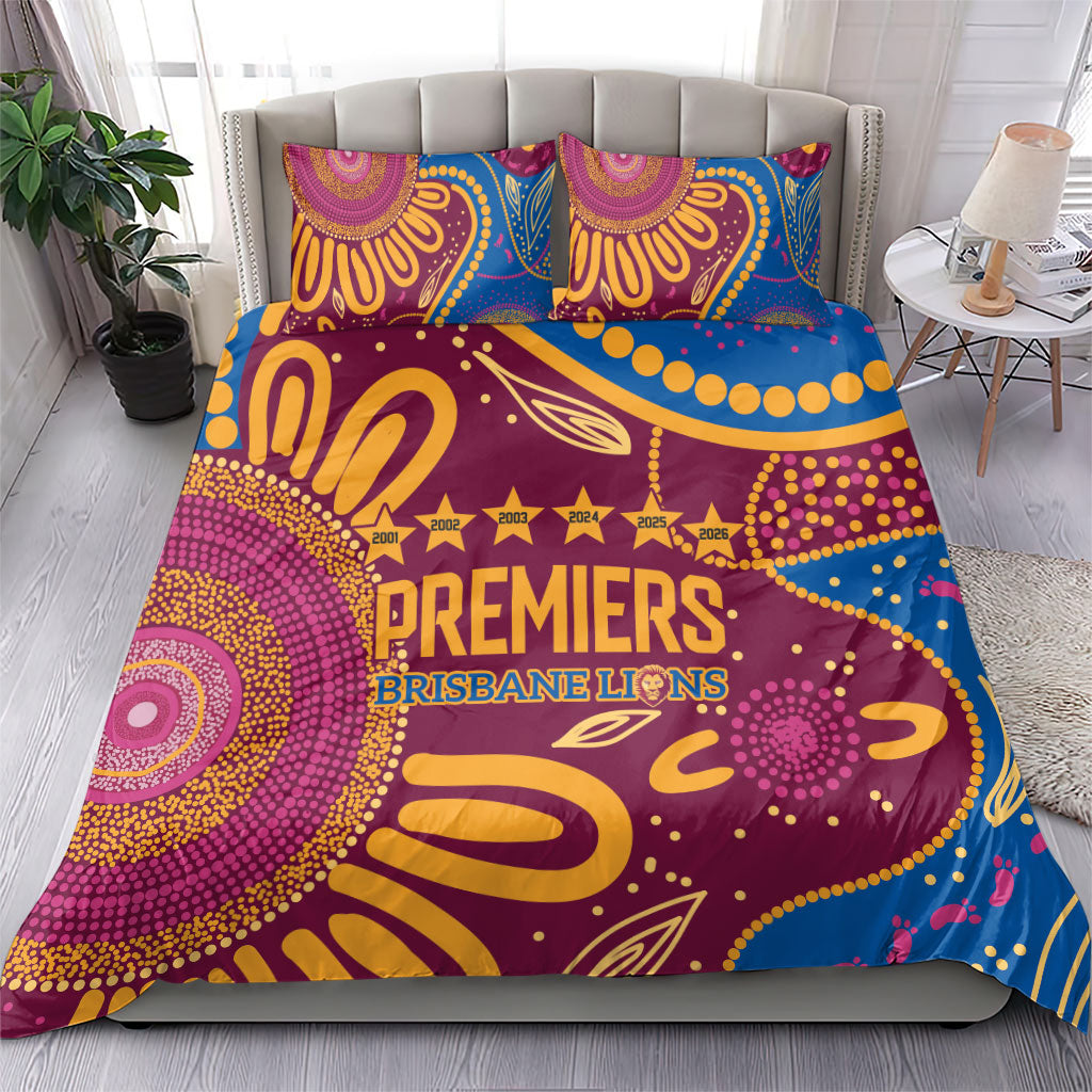 Brisbane Lions Championship Legacy Bedding Set Six Premiership Years Aboriginal Dot Art