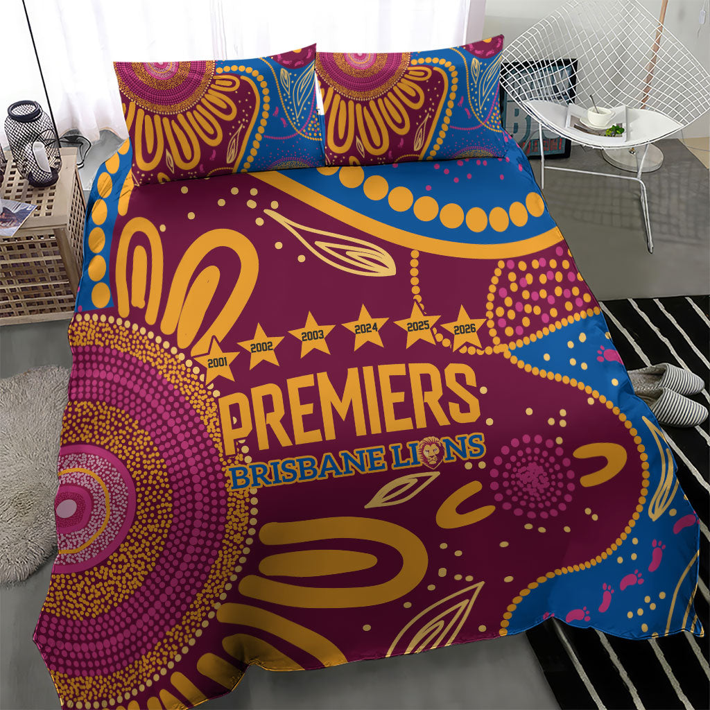 Brisbane Lions Championship Legacy Bedding Set Six Premiership Years Aboriginal Dot Art