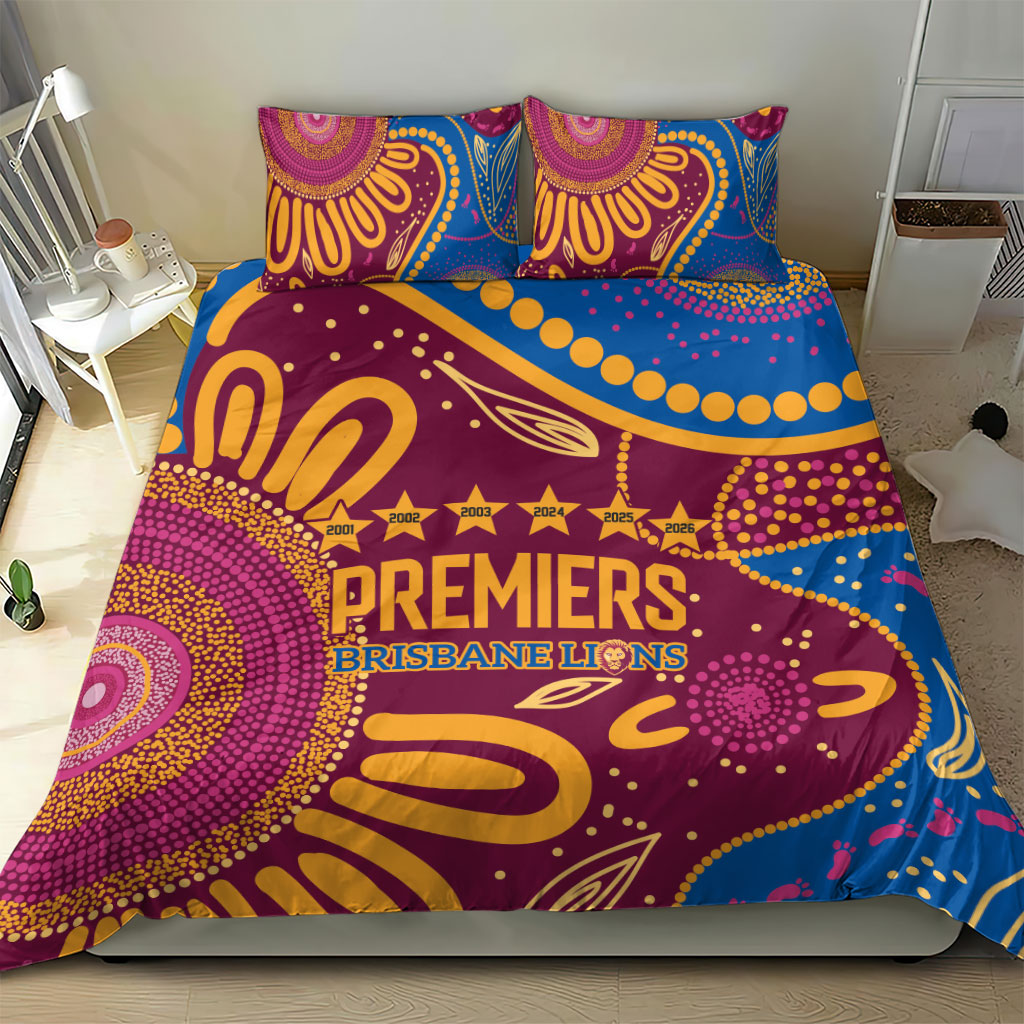 Brisbane Lions Championship Legacy Bedding Set Six Premiership Years Aboriginal Dot Art