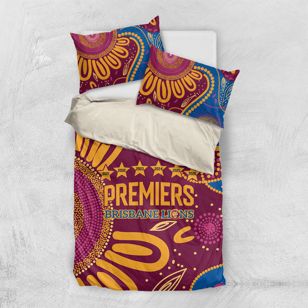 Brisbane Lions Championship Legacy Bedding Set Six Premiership Years Aboriginal Dot Art