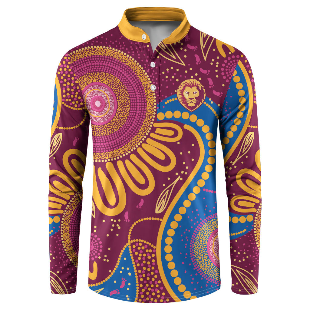 Brisbane Lions Championship Legacy Button Sweatshirt Six Premiership Years Aboriginal Dot Art