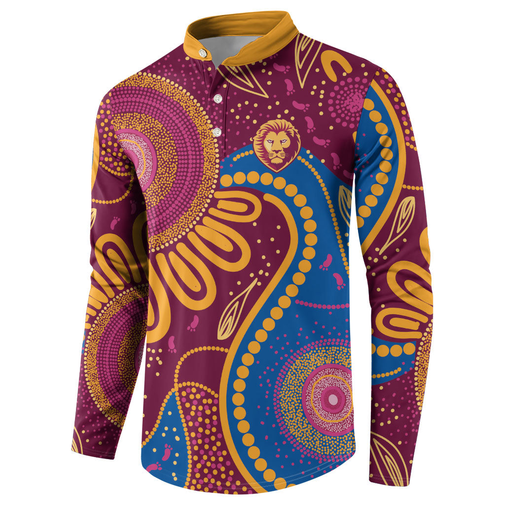 Brisbane Lions Championship Legacy Button Sweatshirt Six Premiership Years Aboriginal Dot Art