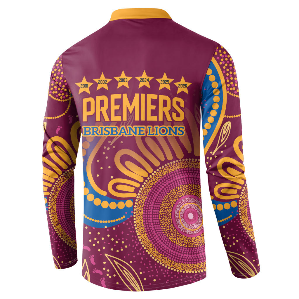 Brisbane Lions Championship Legacy Button Sweatshirt Six Premiership Years Aboriginal Dot Art