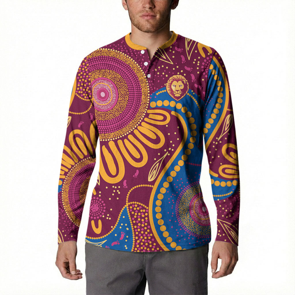 Brisbane Lions Championship Legacy Button Sweatshirt Six Premiership Years Aboriginal Dot Art