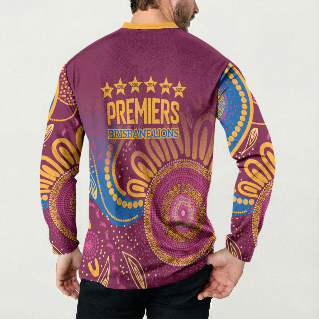 Brisbane Lions Championship Legacy Button Sweatshirt Six Premiership Years Aboriginal Dot Art