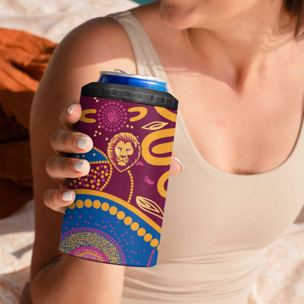 Brisbane Lions Championship Legacy 4 in 1 Can Cooler Tumbler Six Premiership Years Aboriginal Dot Art