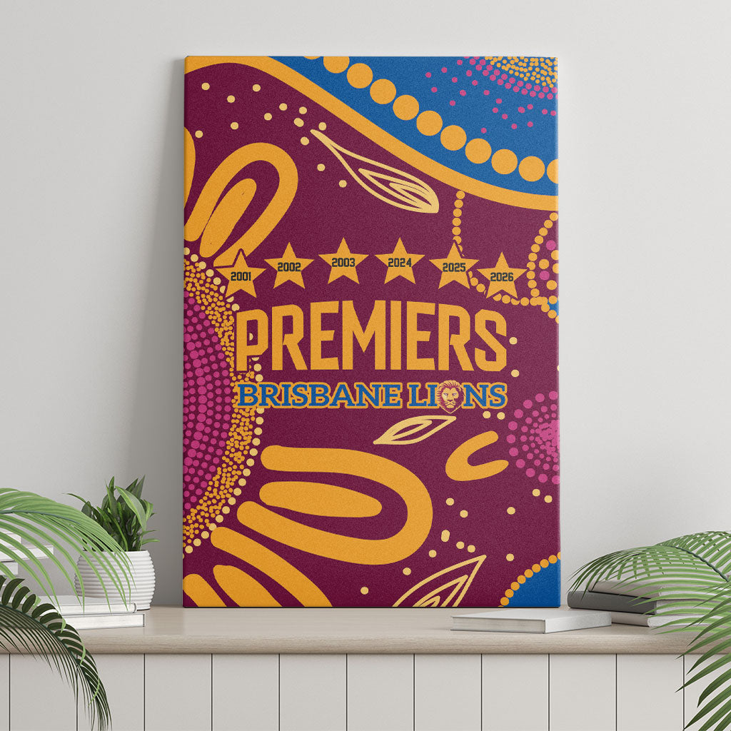 Brisbane Lions Championship Legacy Canvas Wall Art Six Premiership Years Aboriginal Dot Art